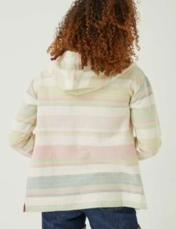 Pure Cotton Striped Textured Zip Up Hoodie -Marksandspencer Sale Store SD 10 T83 2127W ZZ X EC 2