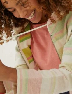 Pure Cotton Striped Textured Zip Up Hoodie -Marksandspencer Sale Store SD 10 T83 2127W ZZ X EC 3