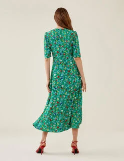 Floral V-Neck Short Sleeve Midi Tea Dress -Marksandspencer Sale Store SD 10 T83 2210W J4 X EC 2