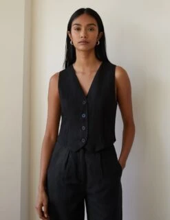 Pure Linen Single Breasted Waistcoat