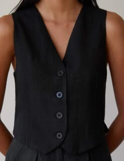 Pure Linen Single Breasted Waistcoat -Marksandspencer Sale Store SD 10 T83 2368W Y0 X EC 4