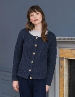 Celtic & Co. Pure Wool Cable Knit Crew Neck Cardigan