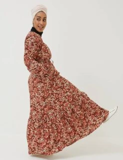 Floral V-Neck Tie Waist Maxi Tiered Dress -Marksandspencer Sale Store SD 10 T83 4006W N4 X EC 4