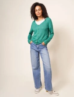 WHITE STUFF Cotton Rich Knitted V-Neck Cardigan