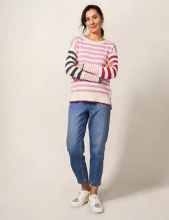 WHITE STUFF Cotton Rich Striped Round Neck Jumper