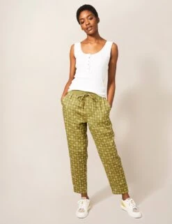 WHITE STUFF Pure Linen Printed Ankle Grazer Trousers