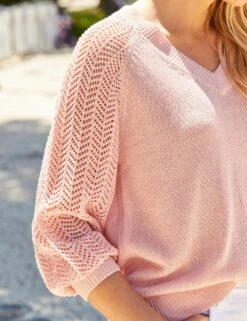 Pointelle V-Neck Blouson Sleeve Jumper -Marksandspencer Sale Store SD 10 T83 4154 A0 X EC 3