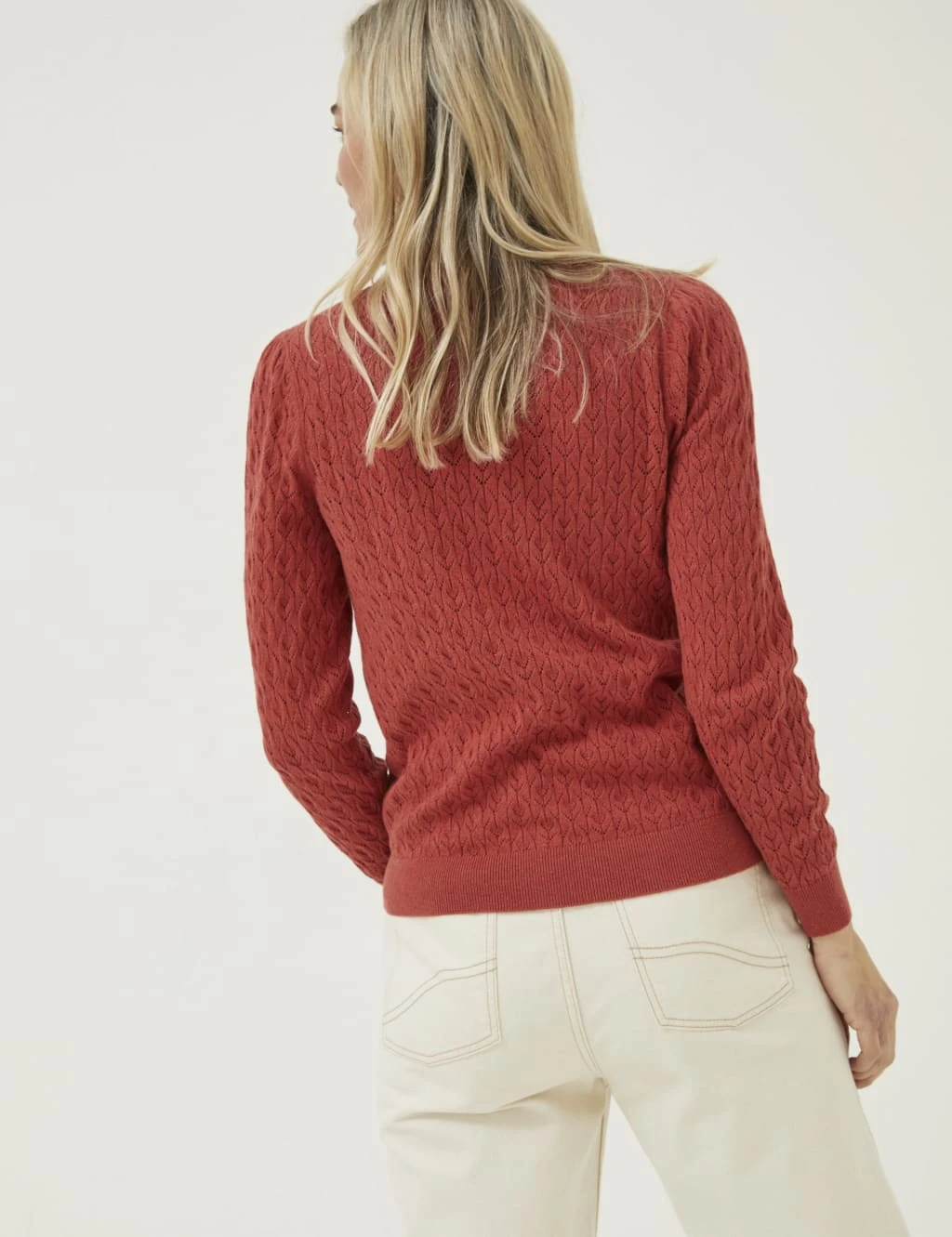 Pure Cotton Pointelle V-Neck Cardigan 3 Pure Cotton Pointelle V-Neck Cardigan - Image 3