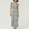 Floral Tie Neck Shirred Maxi Tiered Dress -Marksandspencer Sale Store SD 10 T83 5031W KY X EC 0