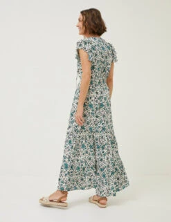 Floral Tie Neck Shirred Maxi Tiered Dress -Marksandspencer Sale Store SD 10 T83 5031W KY X EC 1