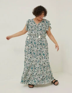 Floral Tie Neck Shirred Maxi Tiered Dress -Marksandspencer Sale Store SD 10 T83 5031W KY X EC 4