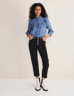 Button Front Straight Leg Jeans