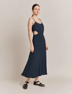 Ghost Square Neck Strappy Midi Waisted Dress