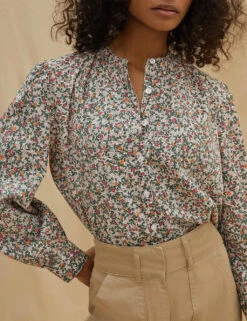 Pure Cotton Floral Round Neck Blouse -Marksandspencer Sale Store SD 10 T83 5226W K4 X EC 2
