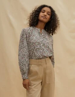 Pure Cotton Floral Round Neck Blouse -Marksandspencer Sale Store SD 10 T83 5226W K4 X EC 3