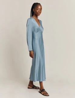 Ghost Satin V-Neck Empire Line Midi Dress -Marksandspencer Sale Store SD 10 T83 5363W E0 X EC 1