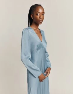 Ghost Satin V-Neck Empire Line Midi Dress -Marksandspencer Sale Store SD 10 T83 5363W E0 X EC 2