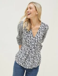 Floral V-Neck Wrap Blouse