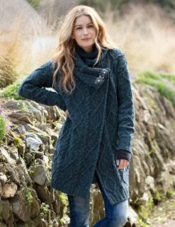 Celtic & Co. Pure Wool Funnel Neck Longline Coatigan