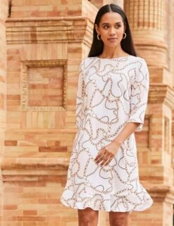 Printed Round Neck Frill Hem Shift Dress 7 Printed Round Neck Frill Hem Shift Dress -Marksandspencer Sale Store SD 10 T83 6724W A4 X EC 2