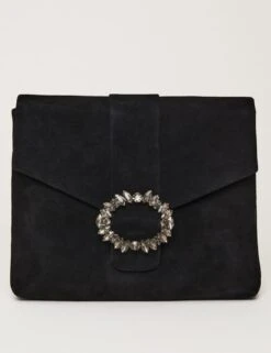 Leather Jewel Front Clutch Bag