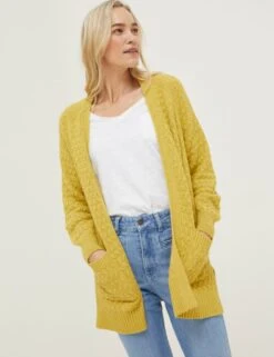 Pure Cotton Textured Longline Cardigan -Marksandspencer Sale Store SD 10 T83 6906W R0 X EC 2