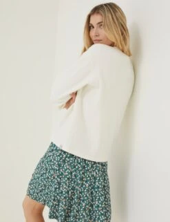 Cotton Rich V-Neck Sweatshirt -Marksandspencer Sale Store SD 10 T83 6913W V0 X EC 1