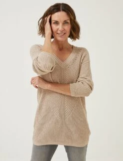 Pure Cotton V-Neck Longline Jumper