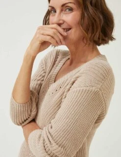 Pure Cotton V-Neck Longline Jumper 6 Pure Cotton V-Neck Longline Jumper -Marksandspencer Sale Store SD 10 T83 6974W V0 X EC 1