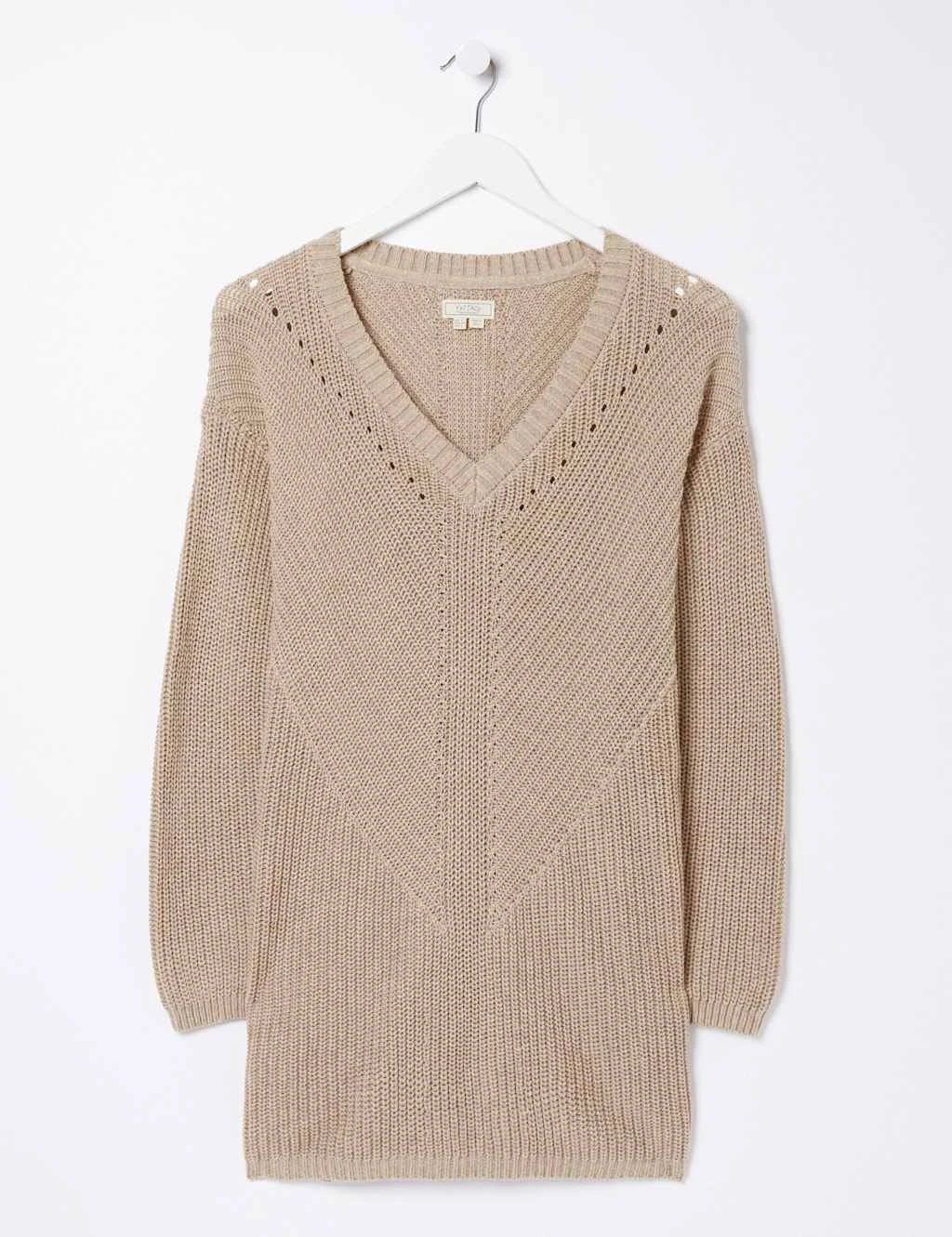 Pure Cotton V-Neck Longline Jumper 2 Pure Cotton V-Neck Longline Jumper - Image 2