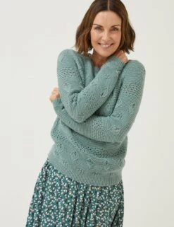 Pure Cotton Crochet Crew Neck Jumper