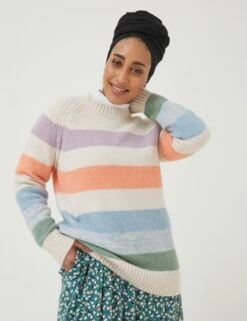 Cotton Rich Striped Crew Neck Jumper