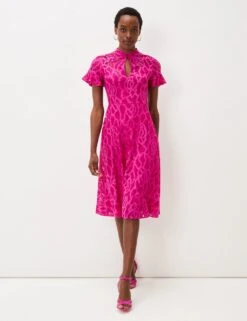 Lace High Neck Short Sleeve Shift Dress