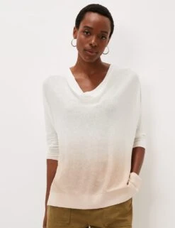 Linen Blend Ombre Cowl Neck Jumper