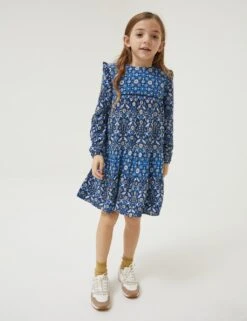 Bird Print Tiered Dress (3-13 Yrs)