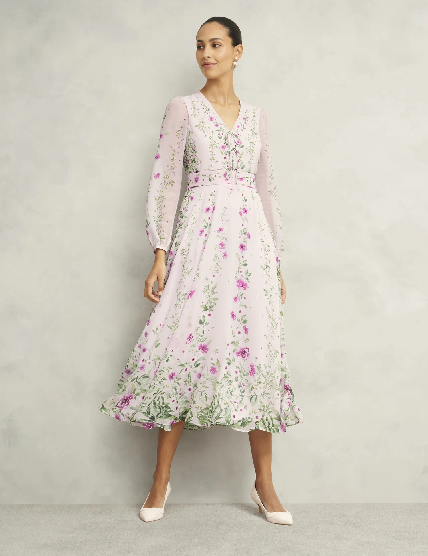 Silk Rich Floral V-Neck Midi Skater Dress 1 Silk Rich Floral V-Neck Midi Skater Dress