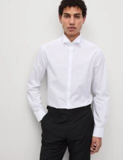 Slim Fit Cotton Blend Dress Shirt -Marksandspencer Sale Store Slim Fit Cotton Blend Dress Shirt 4
