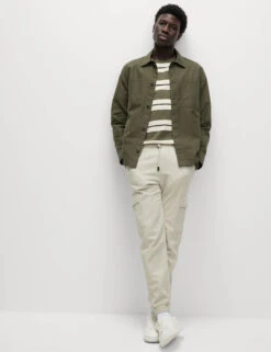 Slim Fit Stretch Cuffed Cargo Trousers