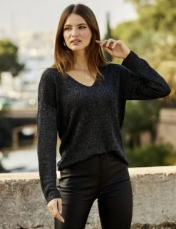 Sparkly V-Neck Metallic Jumper -Marksandspencer Sale Store Sparkly V Neck Metallic Jumper 2