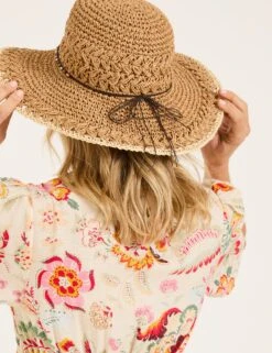 Straw Crochet Embellished Wide Brim Hat -Marksandspencer Sale Store Straw Crochet Embellished Wide Brim Hat 2