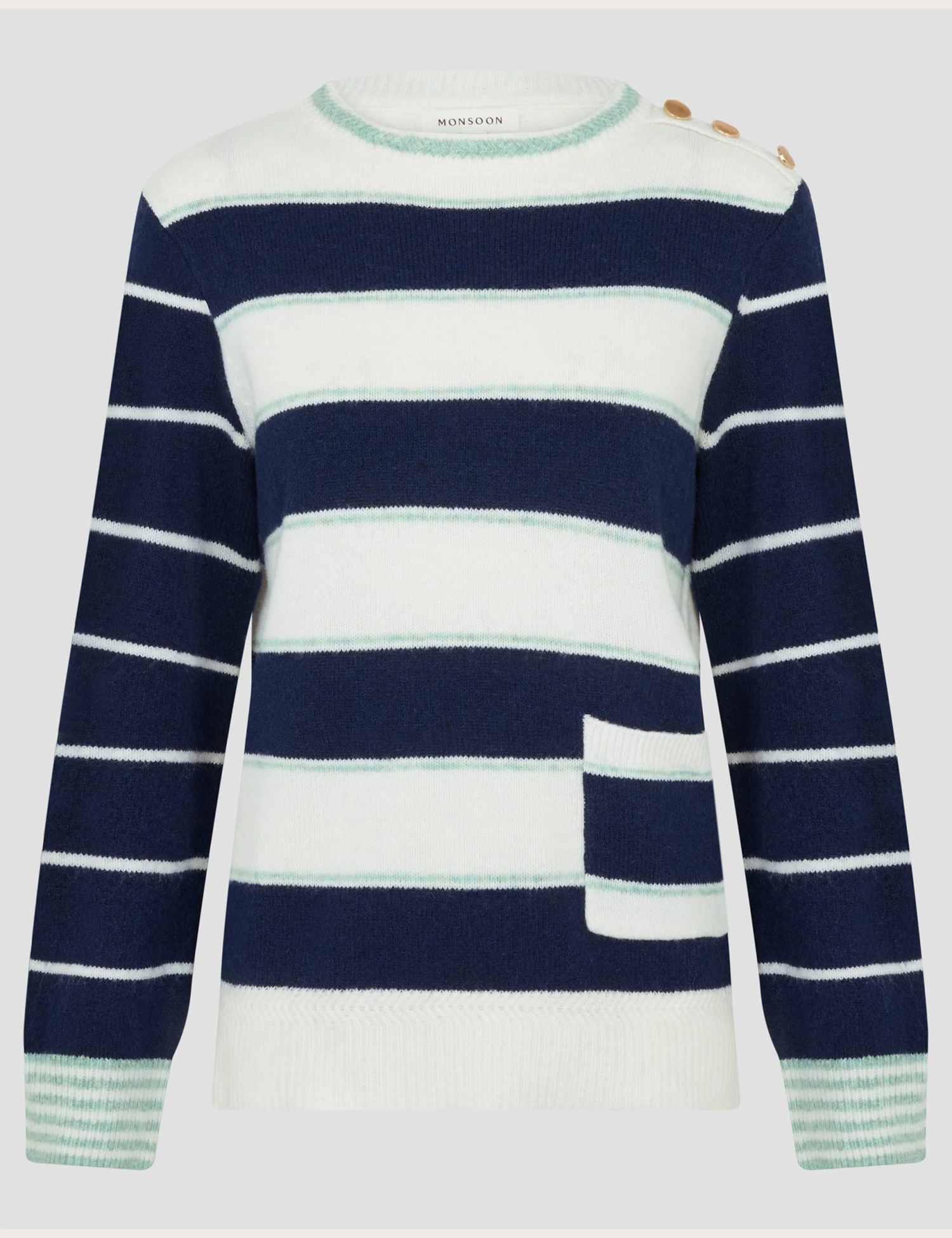 MONSOON Striped Crew Neck Pocket Detail Jumper 5 MONSOON Striped Crew Neck Pocket Detail Jumper - Image 5