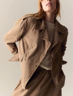 Suede Collared Biker Jacket -Marksandspencer Sale Store Suede Collared Biker Jacket 4