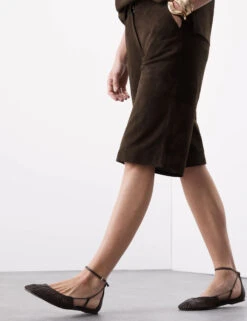 Suede High Waisted Knee Length Shorts -Marksandspencer Sale Store Suede High Waisted Knee Length Shorts 2