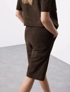 Suede High Waisted Knee Length Shorts -Marksandspencer Sale Store Suede High Waisted Knee Length Shorts 3