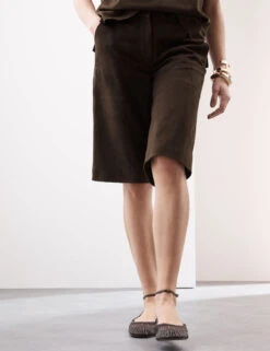 Suede High Waisted Knee Length Shorts -Marksandspencer Sale Store Suede High Waisted Knee Length Shorts 5