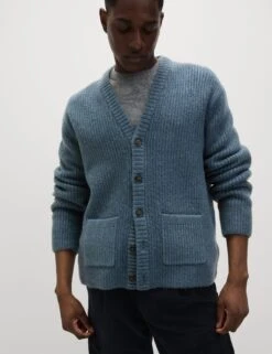 Supersoft Ribbed V-Neck Cardigan With Wool -Marksandspencer Sale Store Supersoft Ribbed V Neck Cardigan with Wool 2