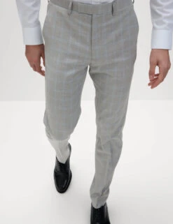 Tailored Fit Check Stretch Suit Trousers