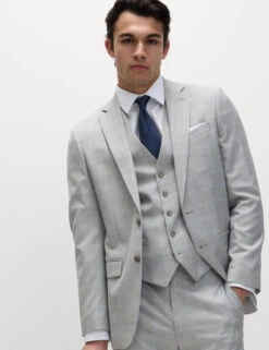 Tailored Fit Check Suit Jacket -Marksandspencer Sale Store Tailored Fit Check Suit Jacket 5