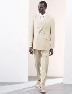 Tailored Fit Italian Performance Linen Blend Double Breasted Suit Jacket -Marksandspencer Sale Store Tailored Fit Italian Performance Linen Blend Double Breasted Suit Jacket 3