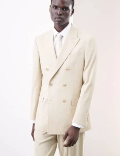 Tailored Fit Italian Performance Linen Blend Double Breasted Suit Jacket -Marksandspencer Sale Store Tailored Fit Italian Performance Linen Blend Double Breasted Suit Jacket 5